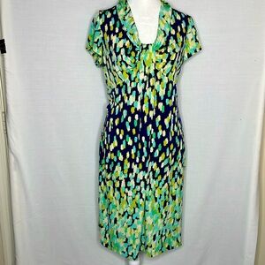 JAX Sleek Green/Blue/Cream Short Sleeve Dress Size 10
